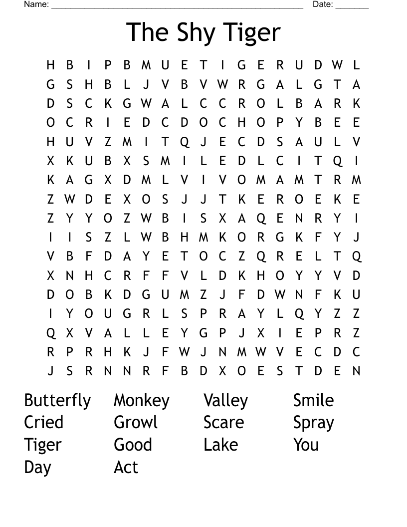 The Shy Tiger Word Search