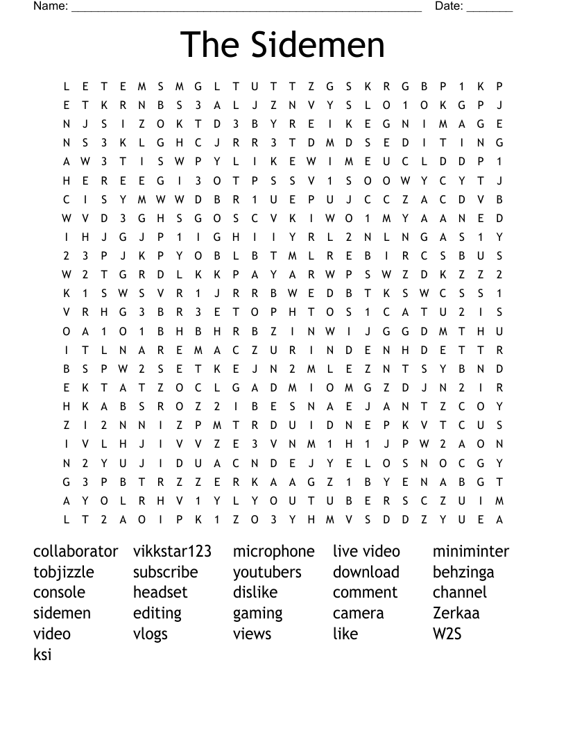 The Sidemen Word Search
