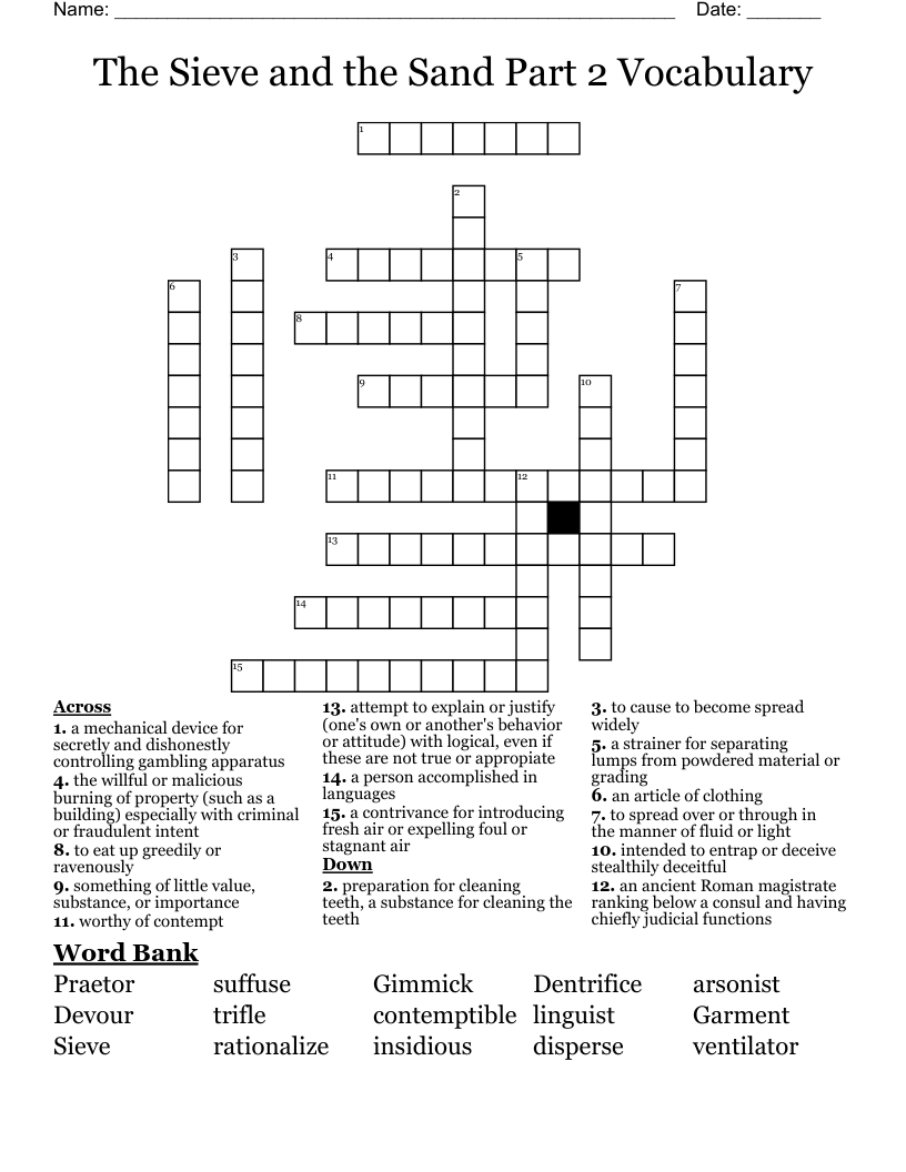 The Sieve and the Sand Part 2 Vocabulary Crossword