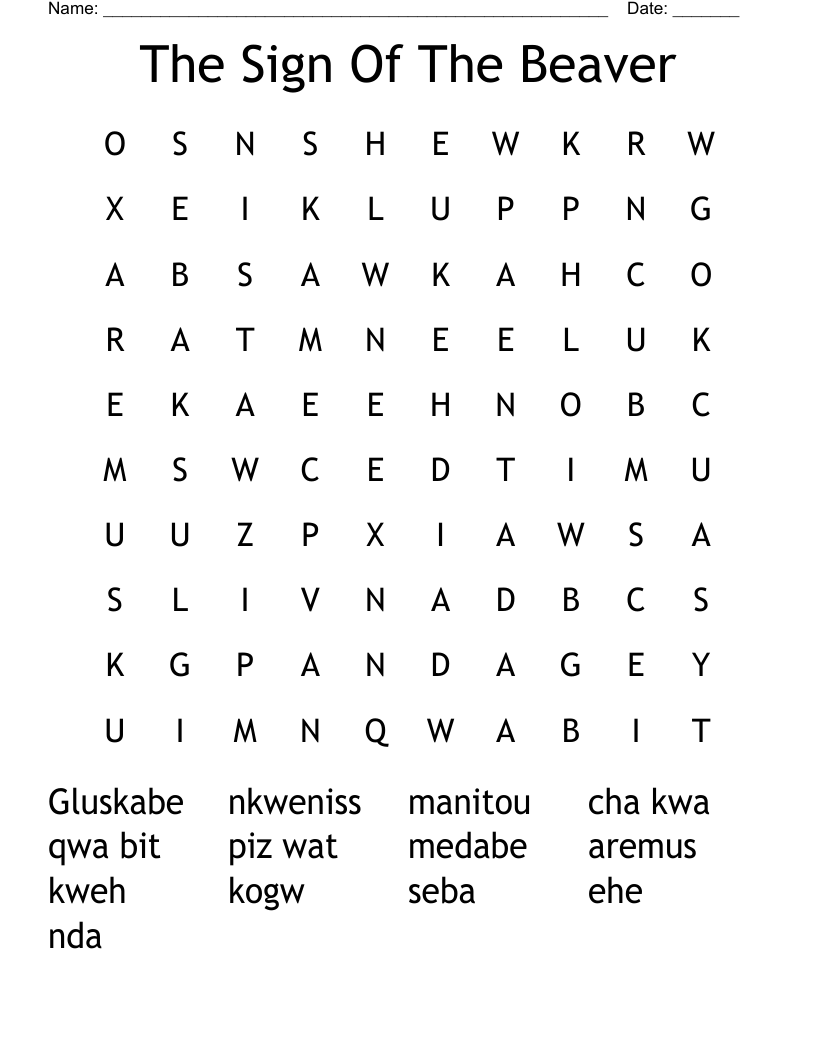 The Sign Of The Beaver Word Search