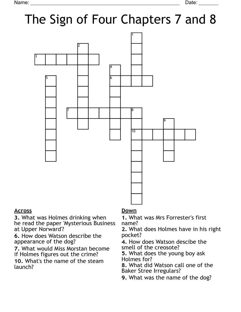 The Sign of Four Chapters 7 and 8 Crossword