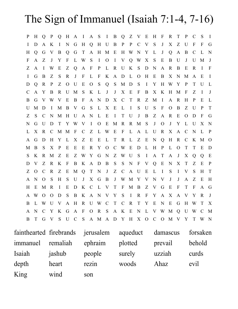 The Sign of Immanuel (Isaiah 7:1-4, 7-16) Word Search