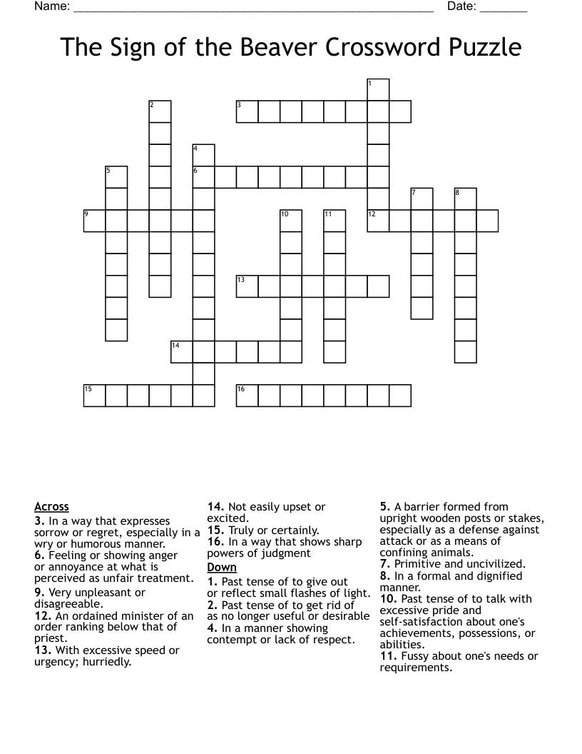 The Sign of the Beaver Crossword Puzzle