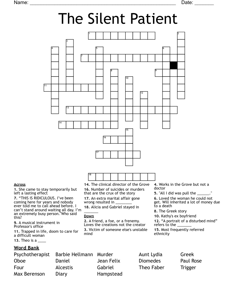 The Silent Patient Crossword