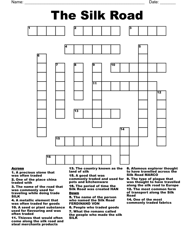 The Silk Road  Crossword