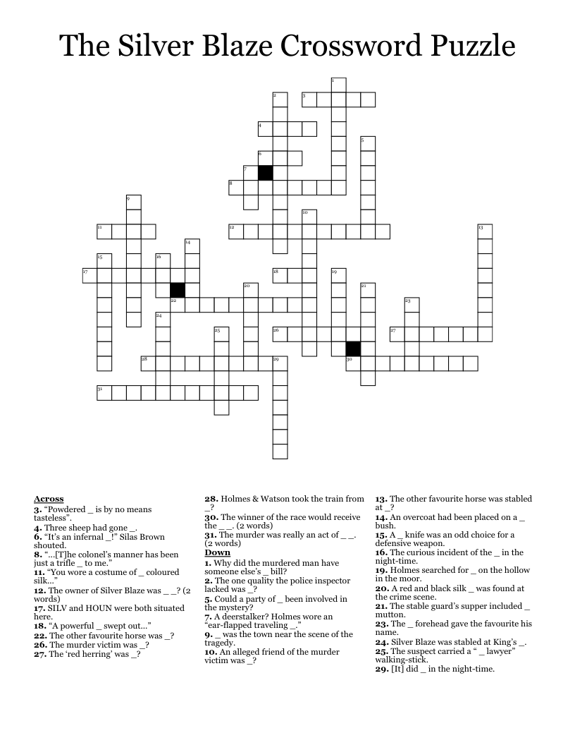 The Silver Blaze Crossword Puzzle