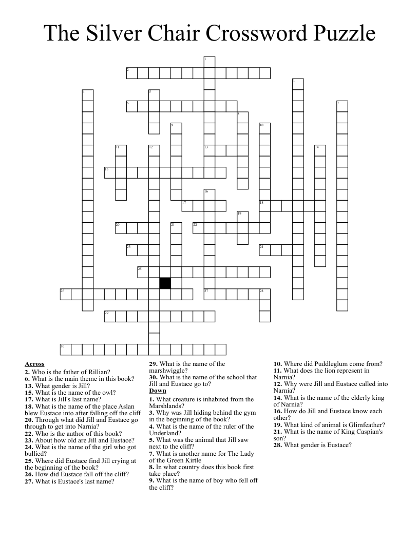 The Silver Chair Crossword Puzzle