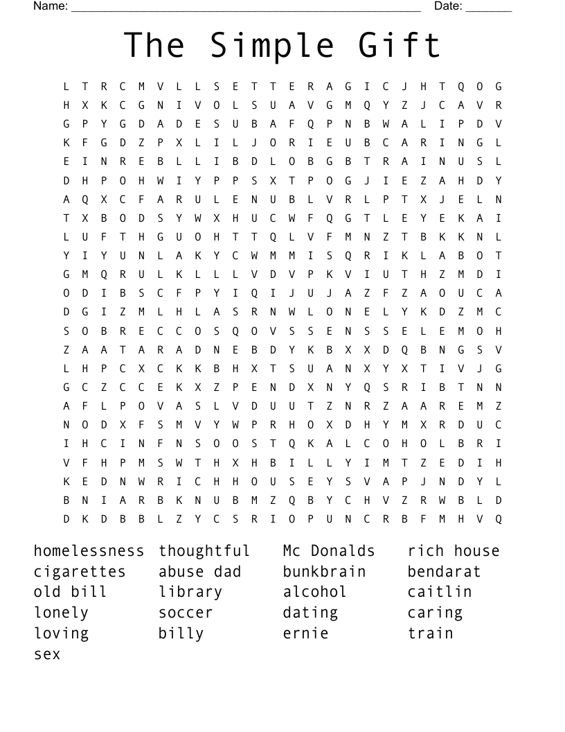 The Simple Gift Word Search