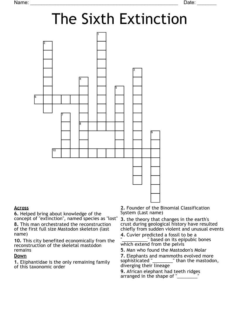 The Sixth Extinction  Crossword