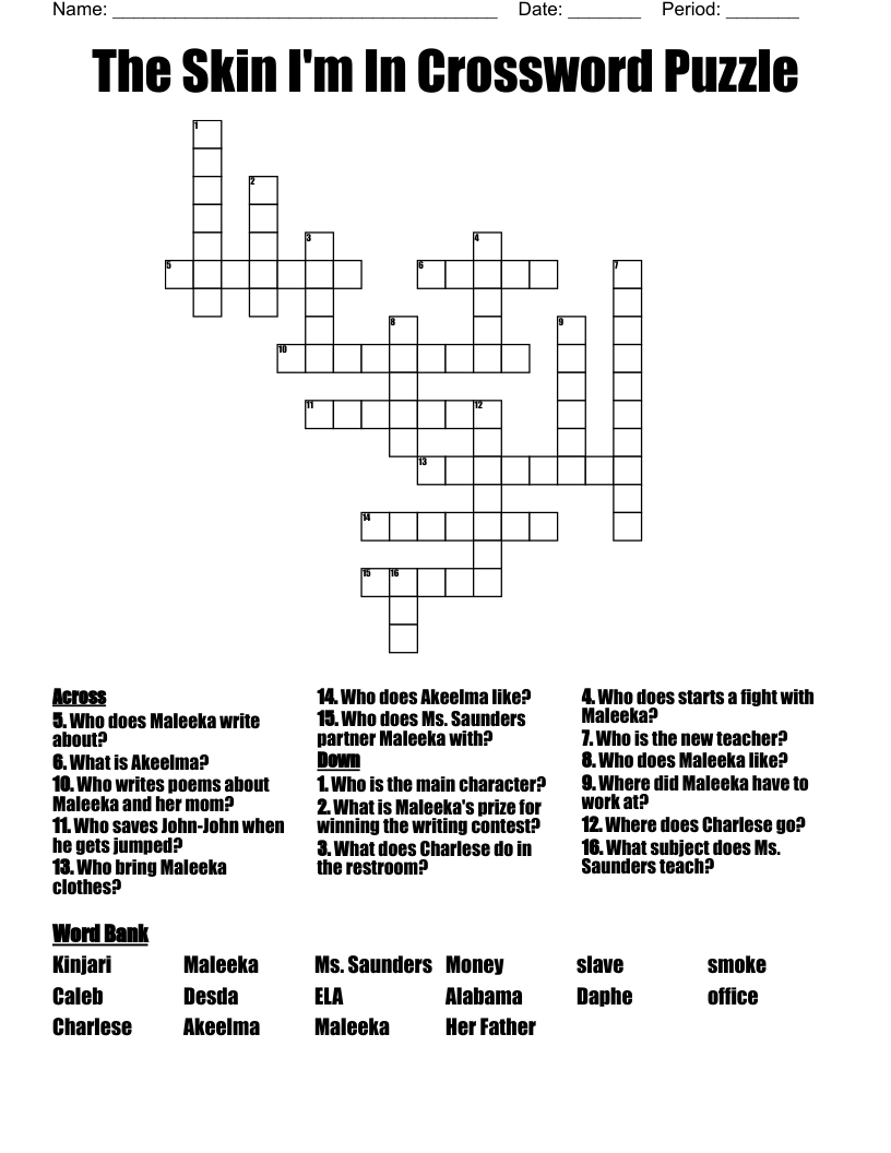 The Skin I'm In Crossword Puzzle