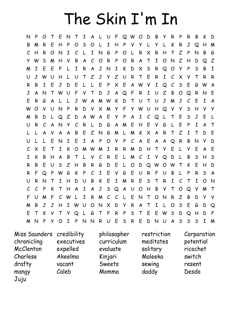 The Skin I'm In  Word Search