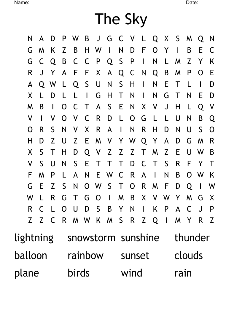 The Sky Word Search