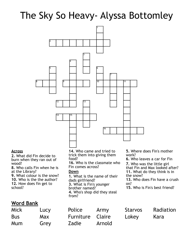 The Sky So Heavy- Alyssa Bottomley Crossword