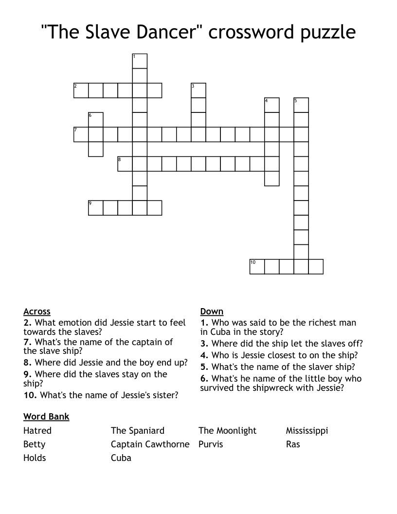 "The Slave Dancer" crossword puzzle