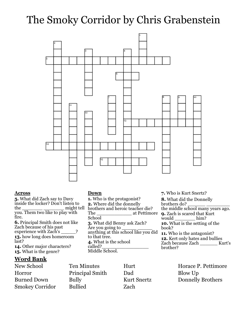 The Smoky Corridor  by Chris Grabenstein Crossword