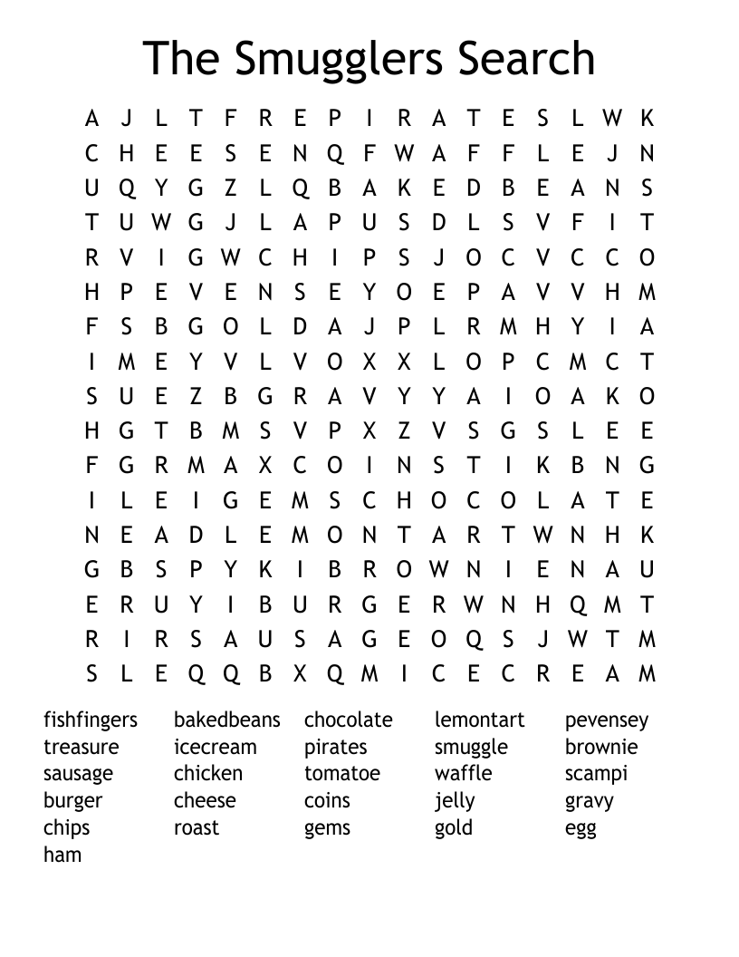 The Smugglers Search Word Search