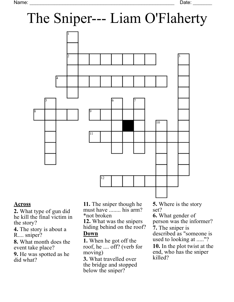 The Sniper--- Liam O'Flaherty Crossword