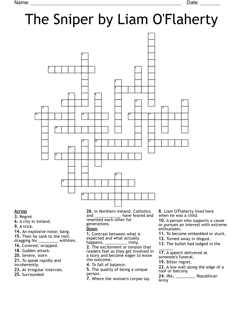 The Sniper by Liam O'Flaherty Crossword