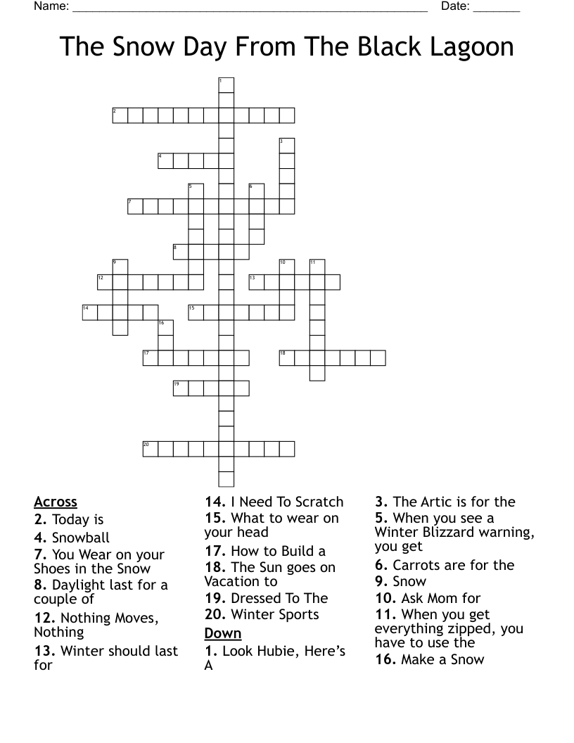 The Snow Day From The Black Lagoon Crossword