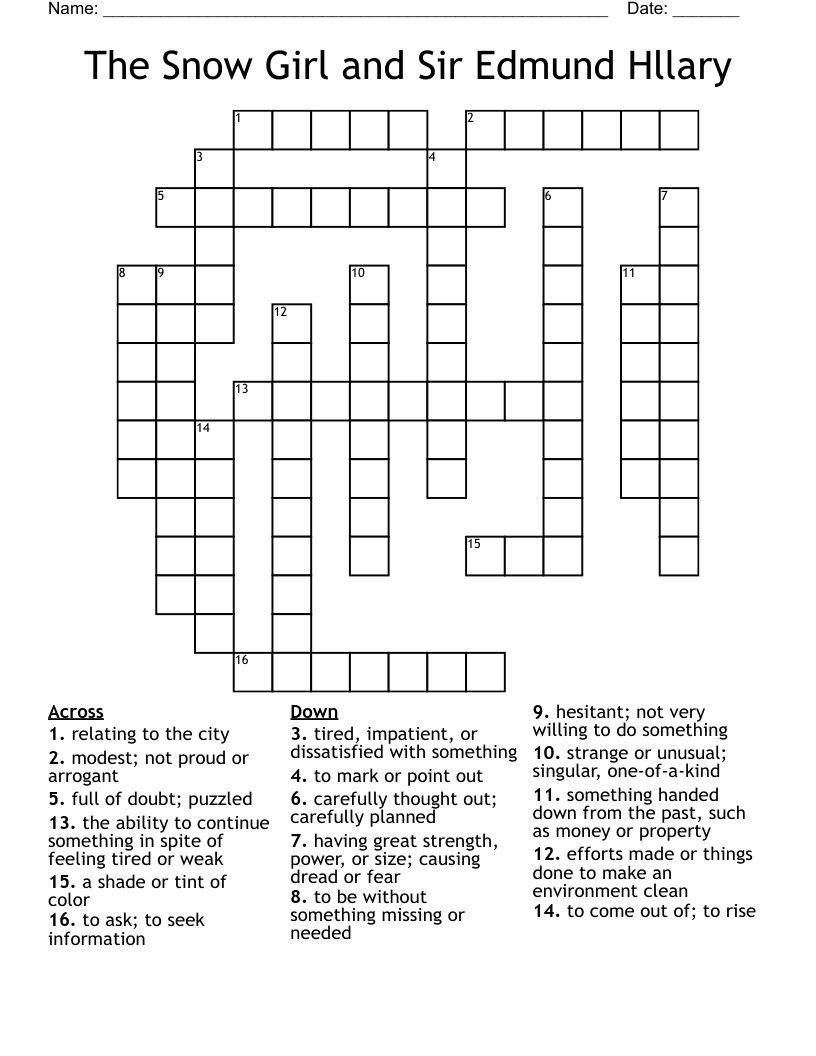 The Snow Girl and Sir Edmund Hllary Crossword