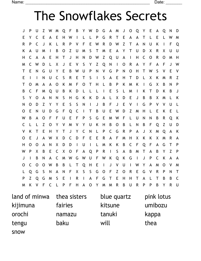 The Snowflakes Secrets Word Search
