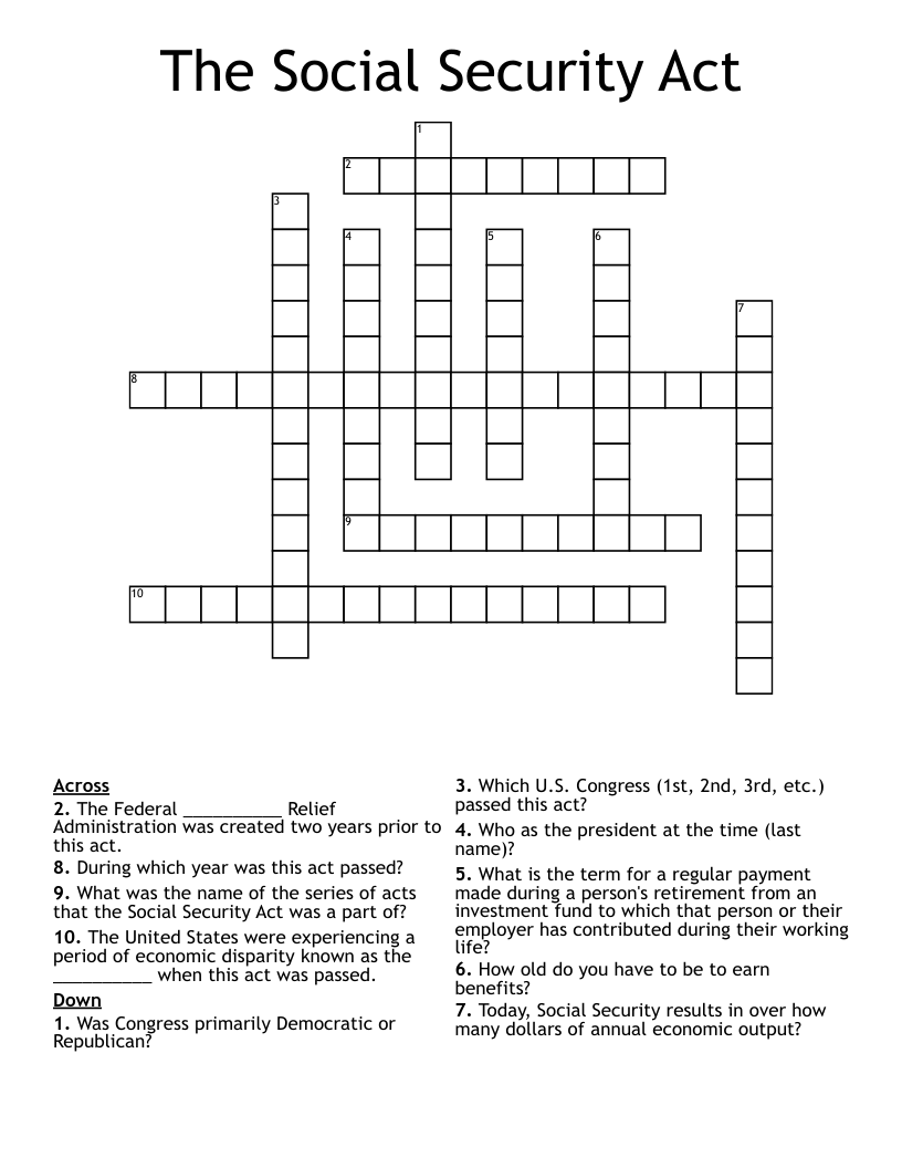 The Social Security Act Crossword