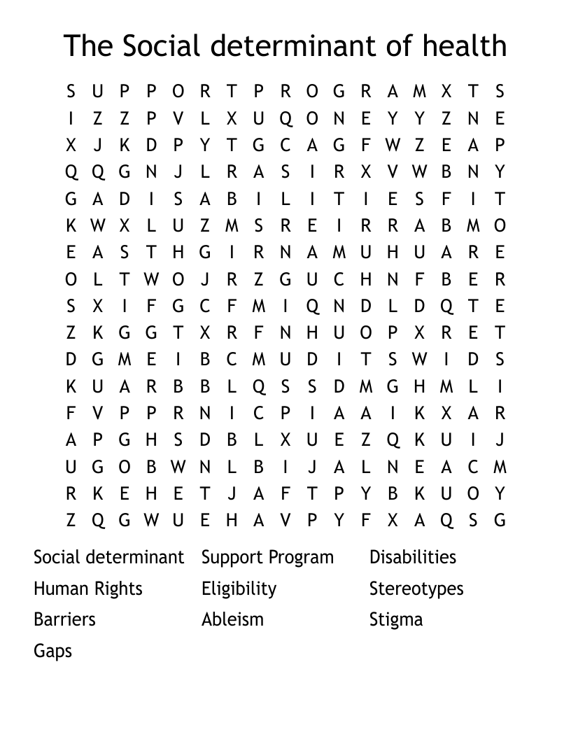 The Social determinant of health  Word Search