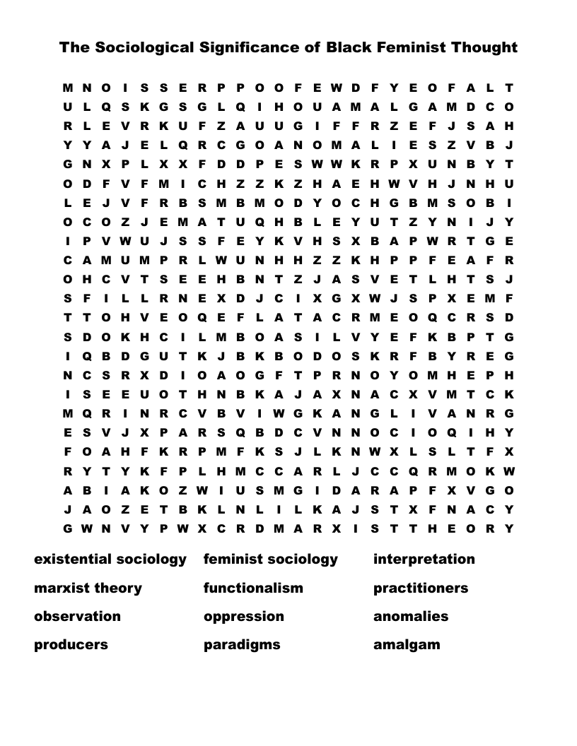 The Sociological Significance of Black Feminist Thought Word Search