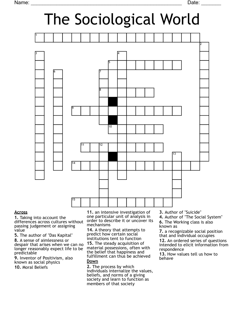 The Sociological World Crossword