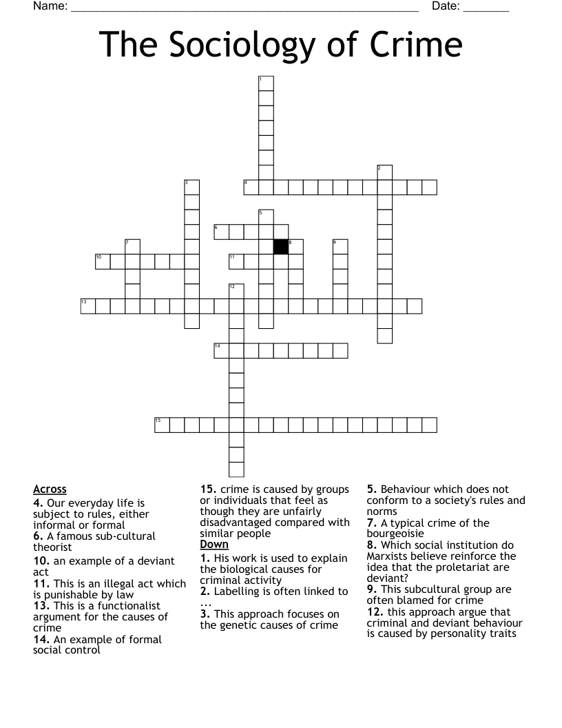 The Sociology of Crime Crossword