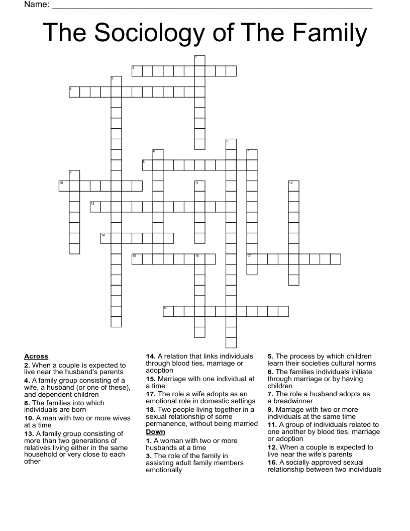 The Sociology of The Family Crossword