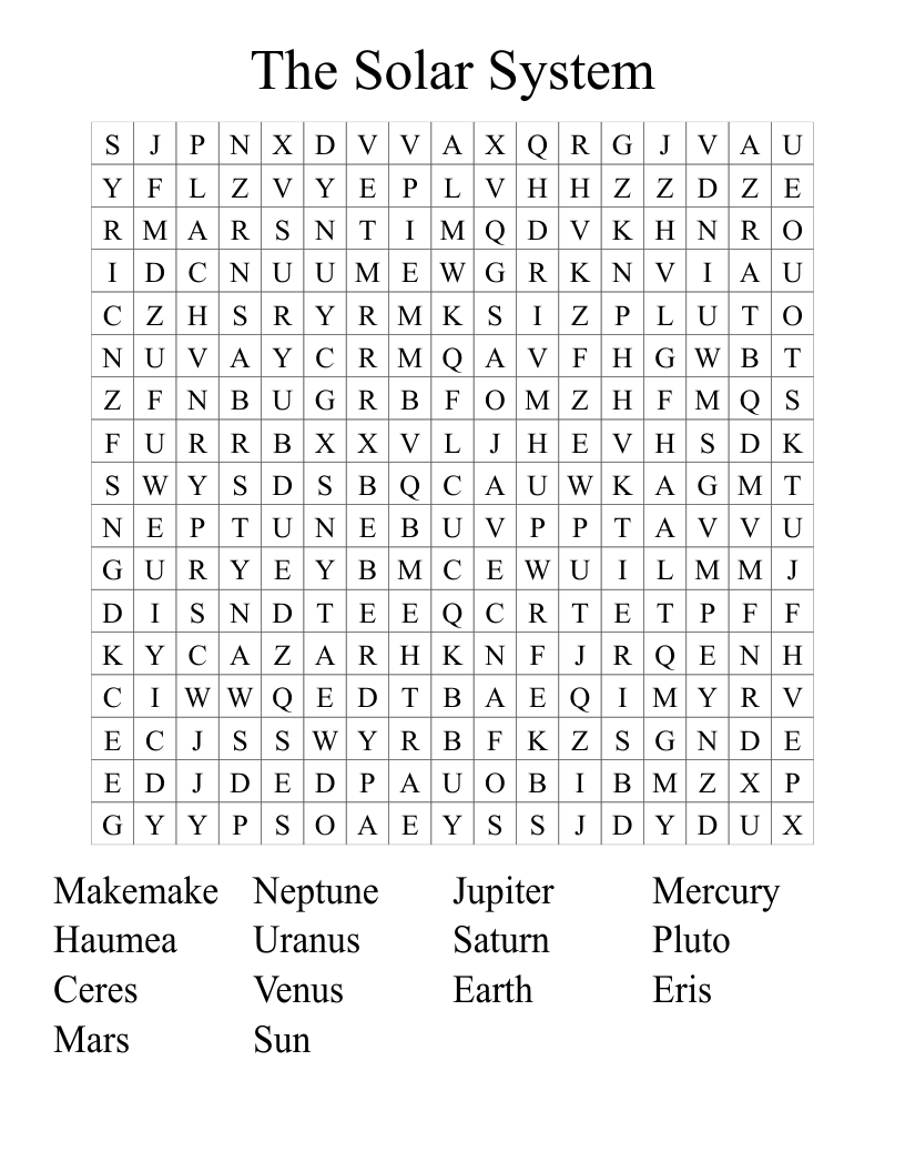 The Solar System Word Search