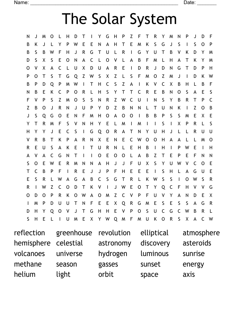 The Solar System Word Search