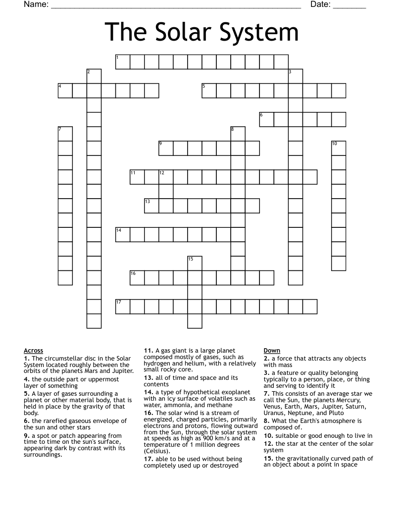 The Solar System Crossword