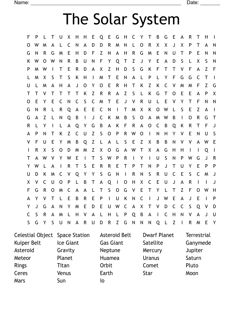 The Solar System Word Search