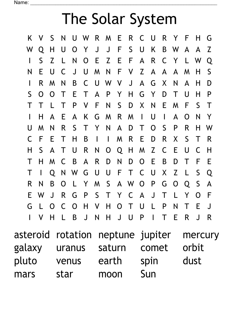 The Solar System Word Search