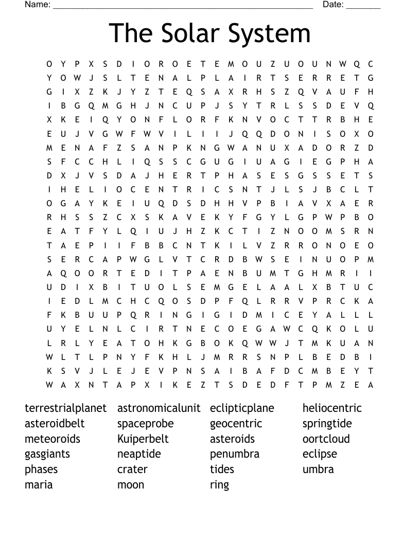 The Solar System Word Search