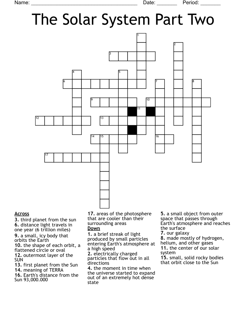 The Solar System Part Two Crossword
