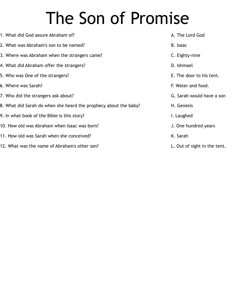 The Son of Promise Worksheet