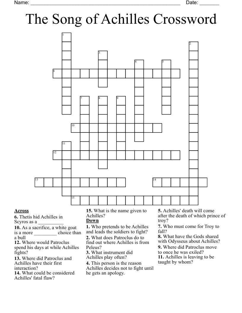 The Song of Achilles Crossword