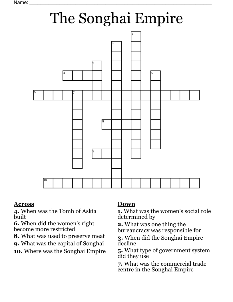The Songhai Empire Crossword