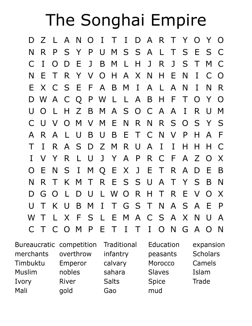 The Songhai Empire Word Search