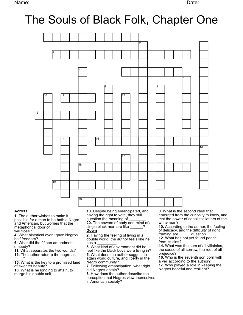 The Souls of Black Folk, Chapter One Crossword