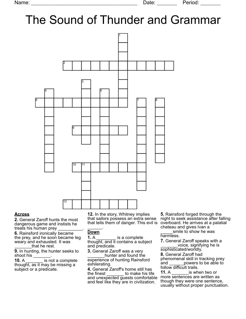 The Sound of Thunder and Grammar Crossword