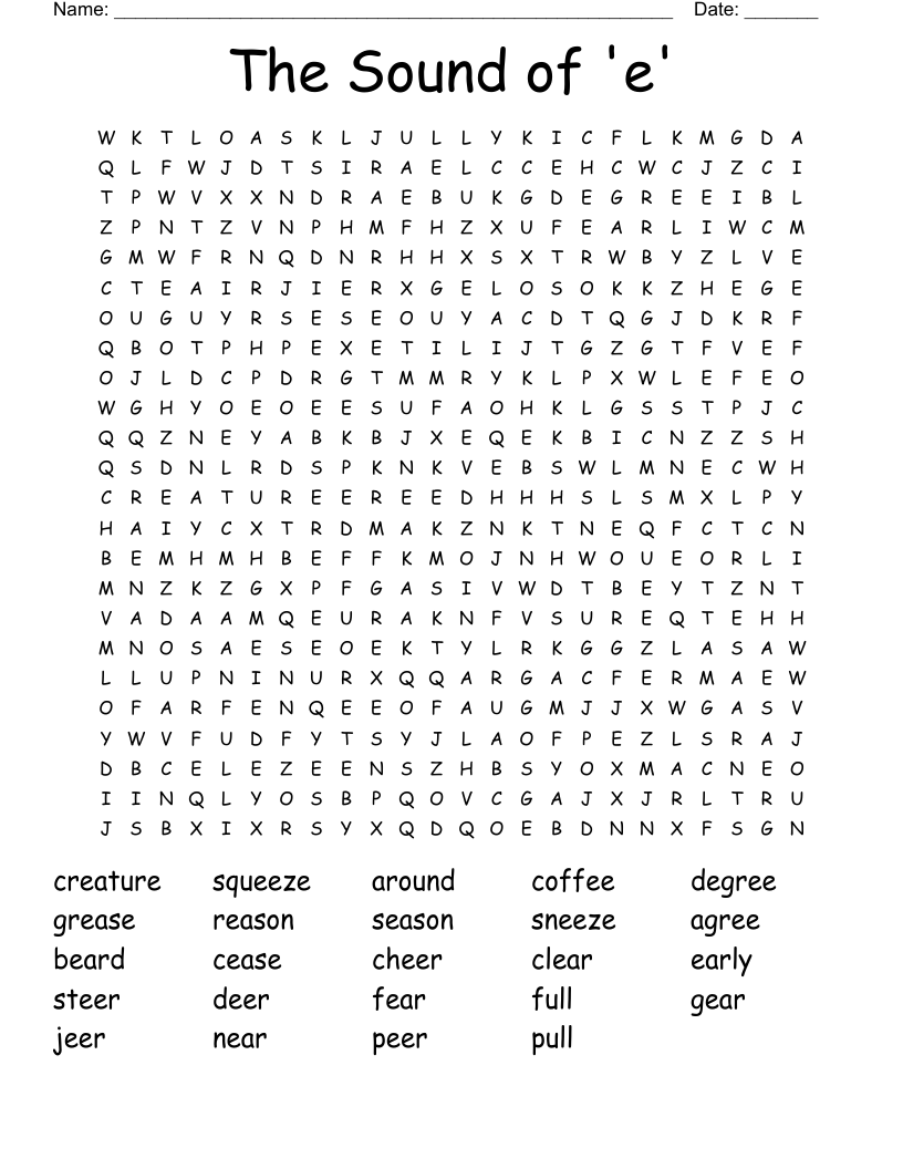 The Sound of 'e' Word Search