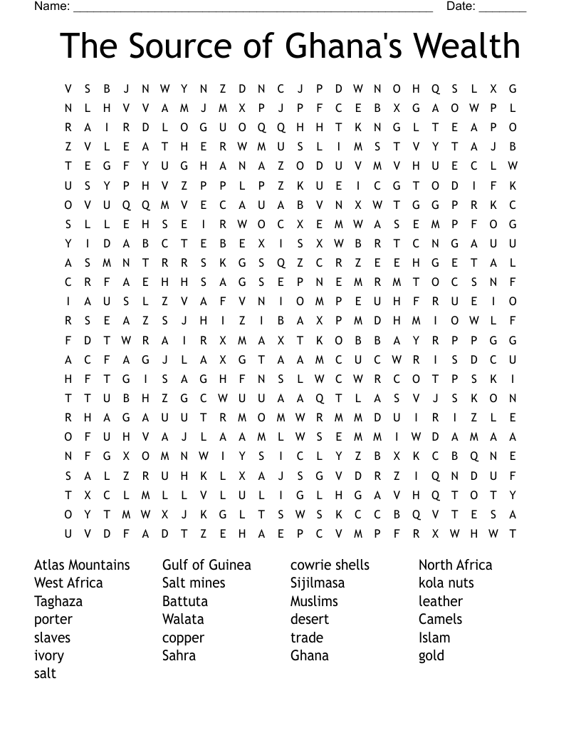 The Source of Ghana's Wealth Word Search