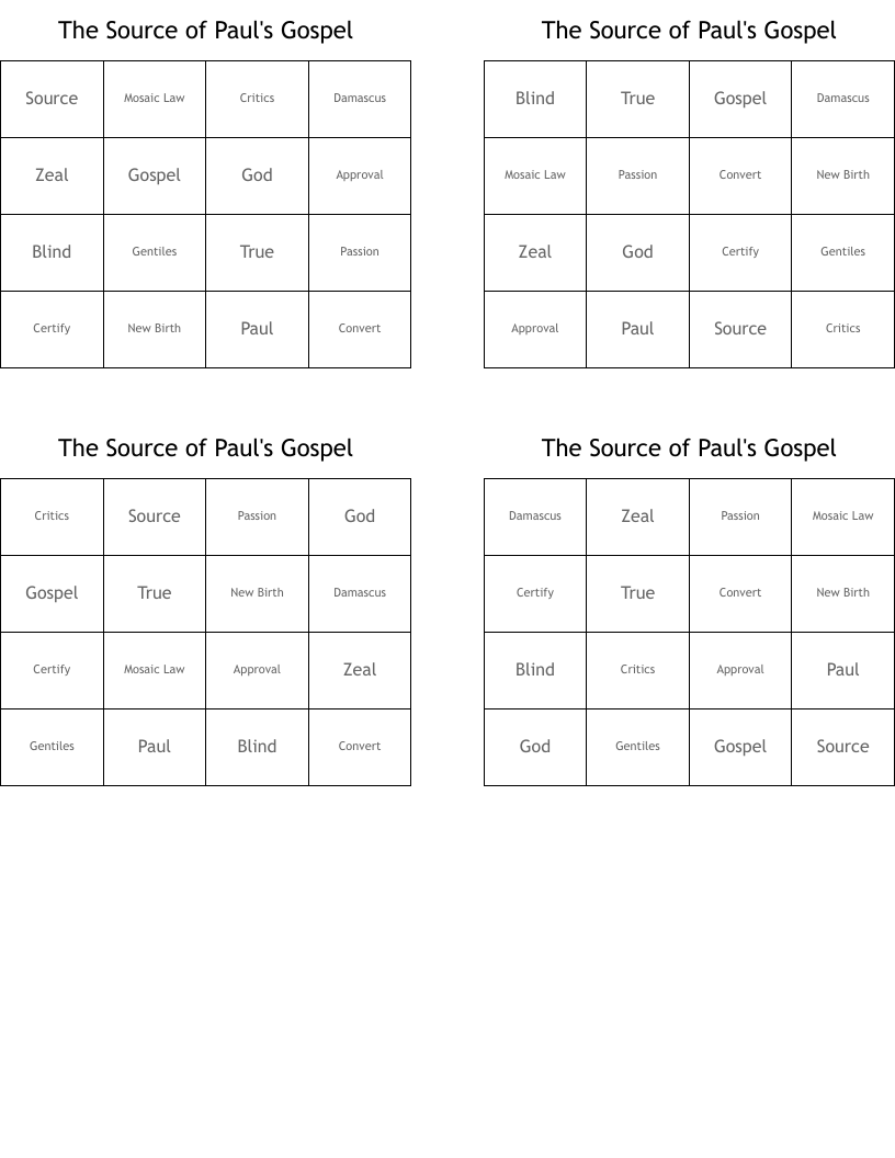 The Source of Paul's Gospel Bingo Cards