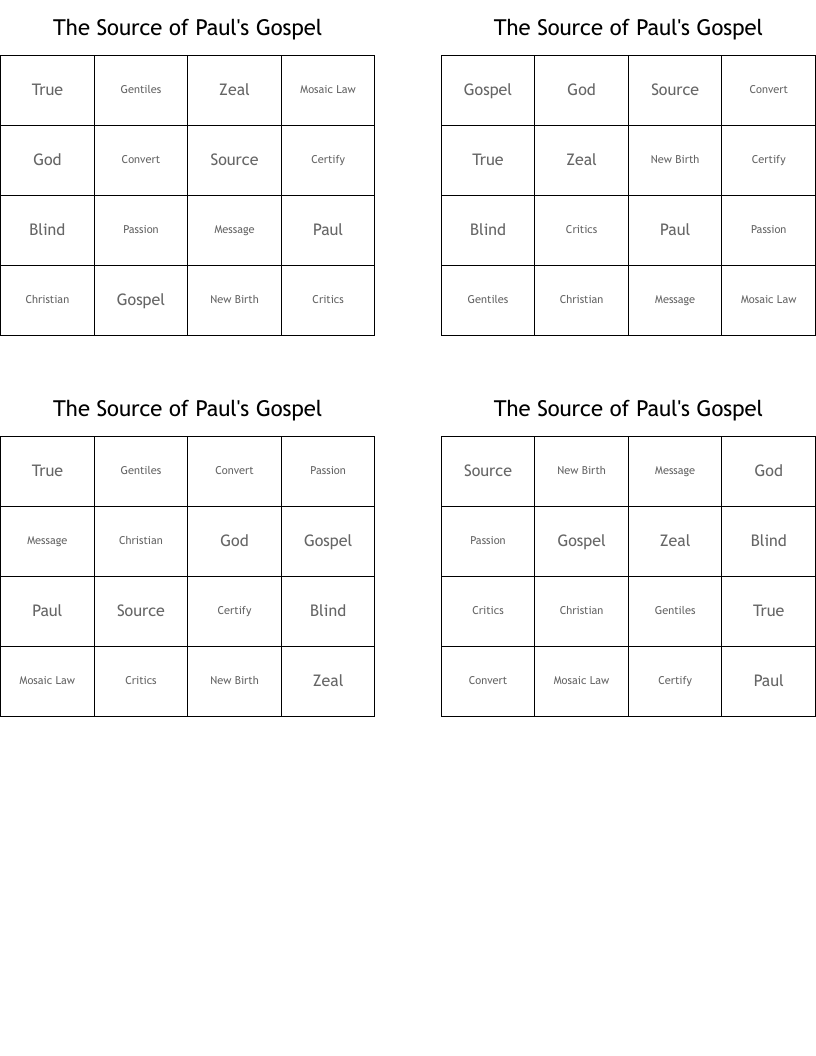 The Source of Paul's Gospel Bingo Cards