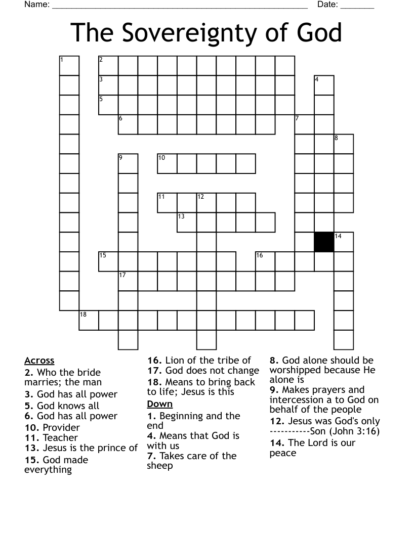 The Sovereignty of God Crossword