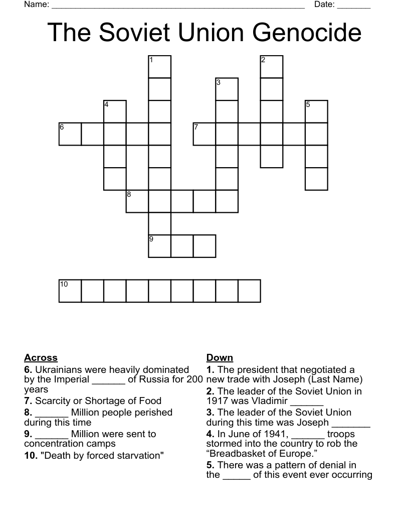 The Soviet Union Genocide Crossword